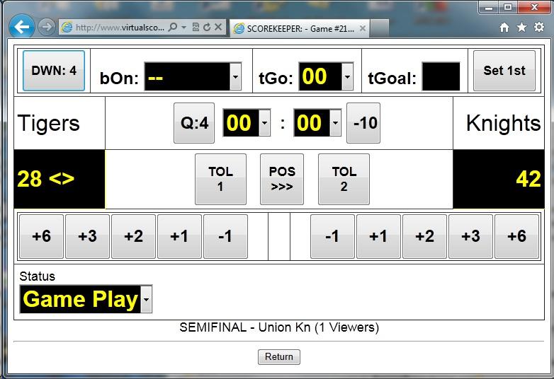 The fouls button will advance the foul count by 1 with each click. Right next to the atus selection is a button labeled Reset Fouls/Bonus.