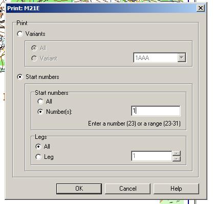 Then Click Print and a dialog box will appear. In this box we can specify to print by start number. In the example shown we are printing all three legs of Team 1.