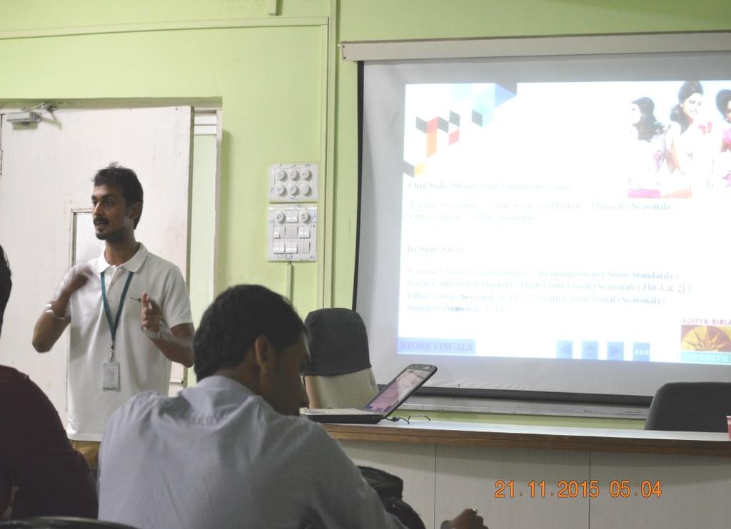 Right - Mr Ramaprasanna Chel, HR Manager, Pantaloons Fashion & Retail Ltd. giving an insight to the final year students of NBS on Types of Retail Format & Store Layout on 21st November, 2015.