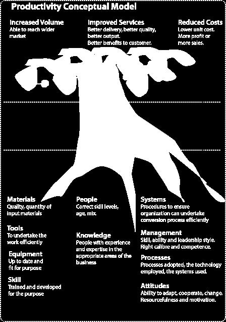 The Productivity Conceptual Model below takes the form of a 'productivity tree'.