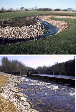 Natural mimicing New constructed parallel river-bed Excavation Construction upstream/downstream Gravel, pebbles and