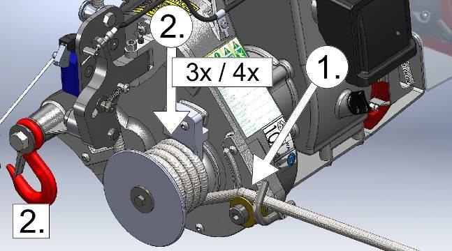 2); 2) Start the engine and let it idle for 30 seconds to warm-up; 3) Figure 2: Run the rope OVER the rope keeper and the rope entry pulley (no.