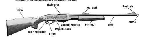 The loading sequence for the pump action: 1. Pull forearm to rear position to open the action 2. Remove magazine plunger tube and insert cartridges into the magazine 3.