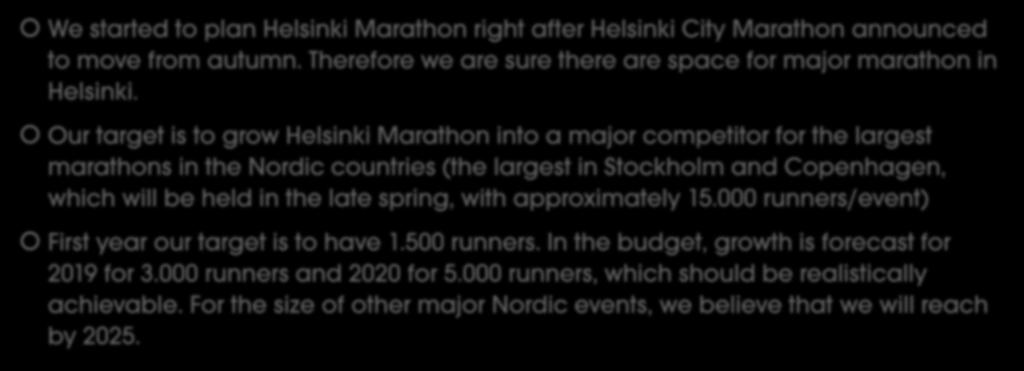 Helsinki Marathon background and targets We started to plan Helsinki Marathon right after Helsinki City Marathon announced to move from autumn.
