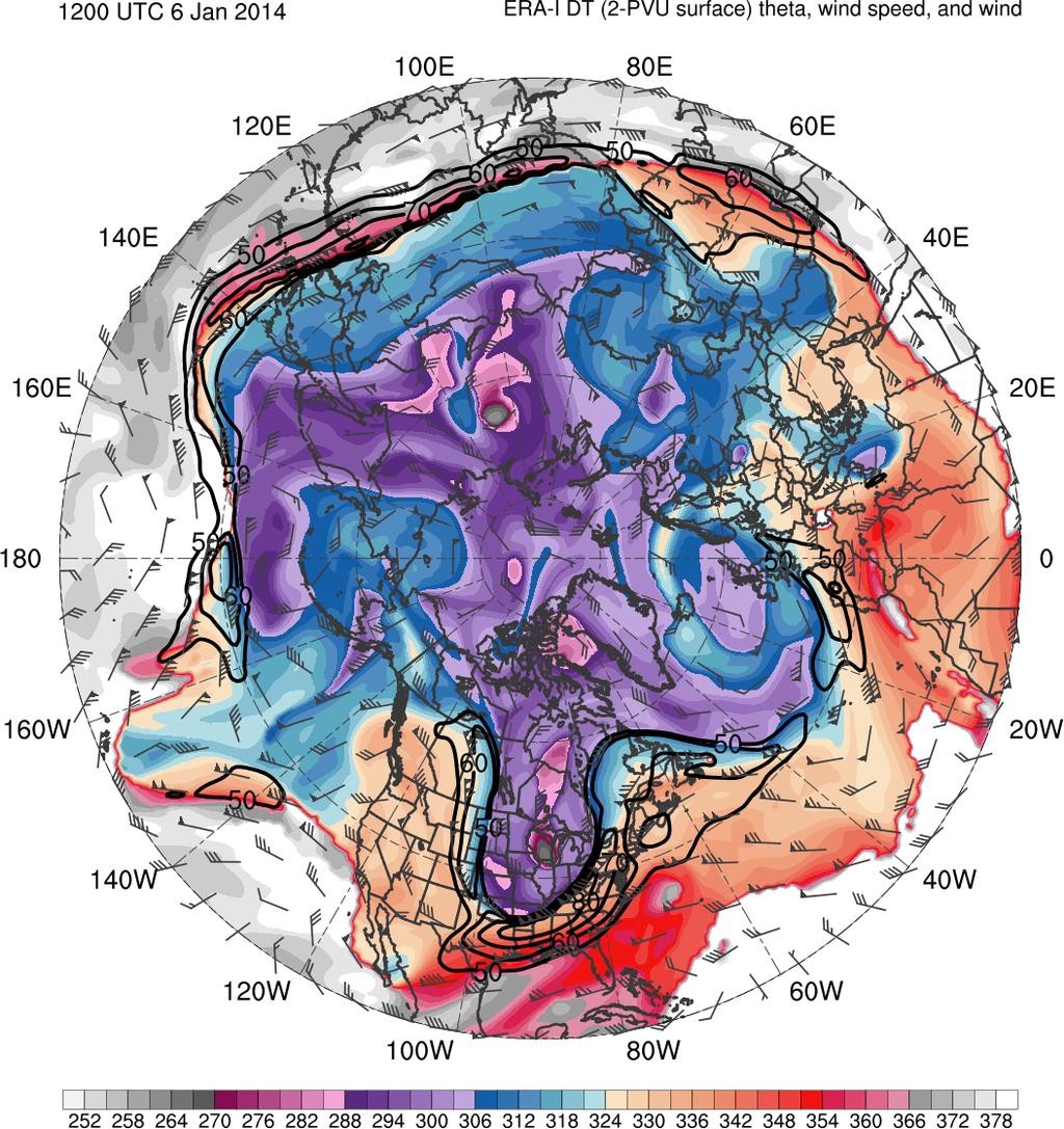 TPVs in Relation to the Polar Vortex 6 Jan 2014 8000 8240 8480 8720 8960 Waugh et al. (2017) 1200 UTC 6 Jan 2014 9200 9440 9680 300-hPa geopotential height (shaded, m) for 6 Jan 2014.