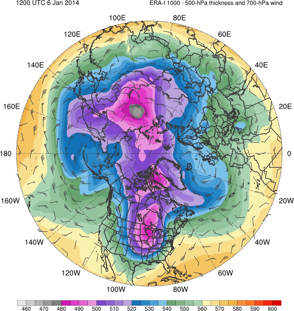 TPVs in Relation to the Polar Vortex 6 Jan 2014 8000 8240 8480 8720 8960 Waugh et al. (2017) 1200 UTC 6 Jan 2014 9200 9440 9680 300-hPa geopotential height (shaded, m) for 6 Jan 2014.