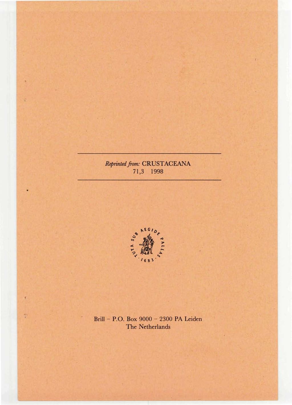 Reprinted from: CRUSTACEANA 71,3 1998 f,eg/ 0 '68V