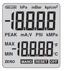 5. Handling of the Digital Manometer The digital manometer Leo1 by Keller is able to measure the pressure in different units and to show minimum and maximum values of a measuring period.