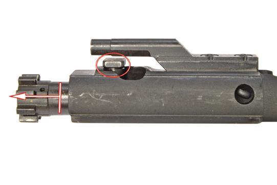 Turn the UPPER RECEIVER upside down and insert the CHARGING HANDLE aligning the notches as shown in FIGURE 40.
