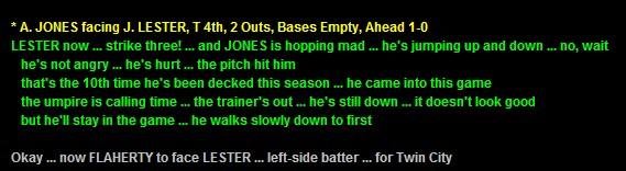#14 Problem : Text description omission of IP - "he goes only but didn't get an out" - when a starting pitcher is removed