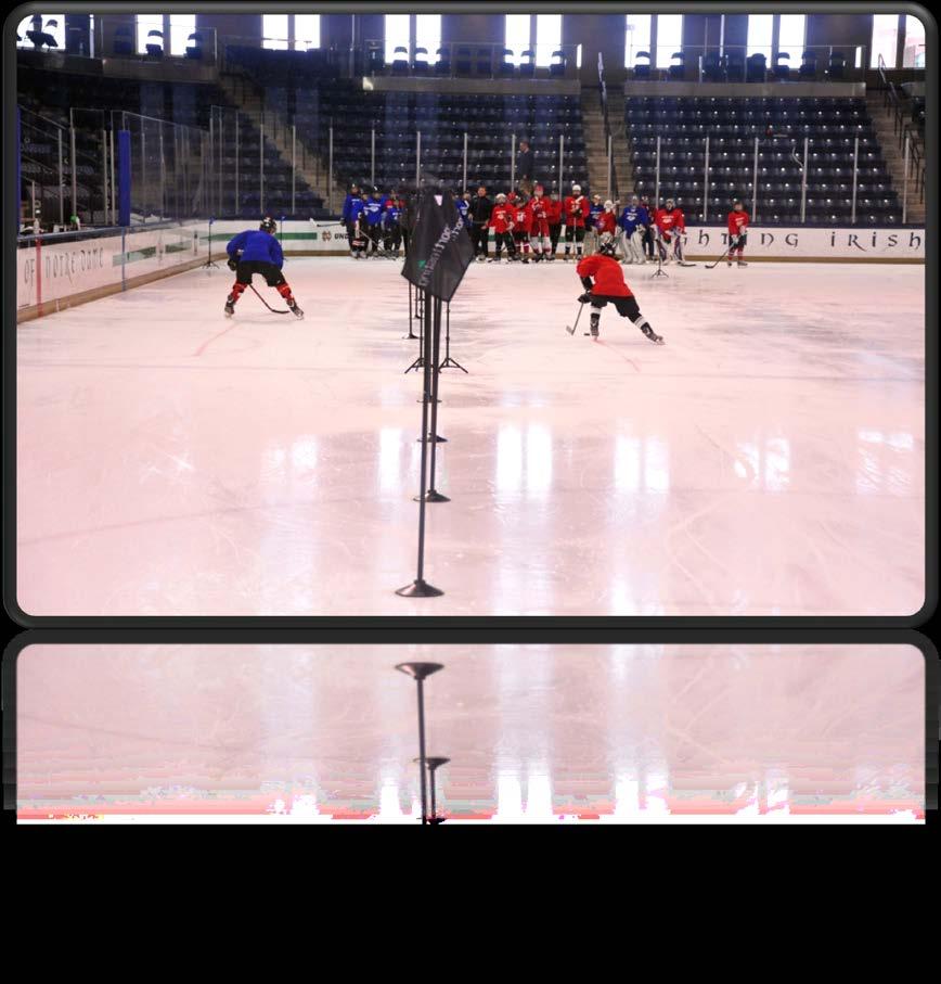 The transition tests an athlete s agility and directional transitions from forward to backwards skating.