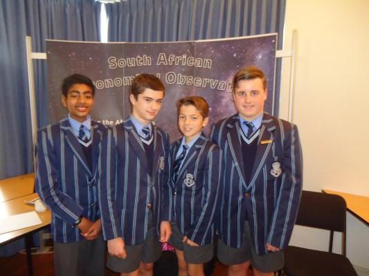 ASTROQUIZ Geo Groenewald, Justin de Villiers, Lucien du Plessis and MC Prins in grade 7 were at the South African Astronomical Observatory in Cape Town