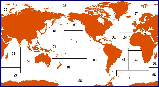 7 Table 2 summarizes the numbers of species examined, those matching the three criteria, and the year of maximum in each marine FAO fishing area (see global map in Figure 5).