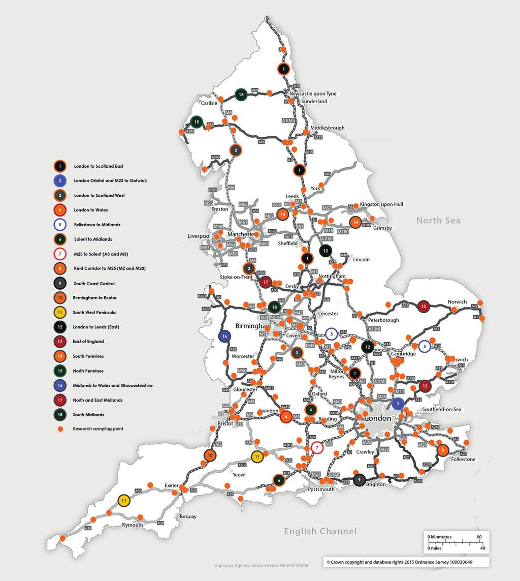 Map of routes 18 routes as categorised by