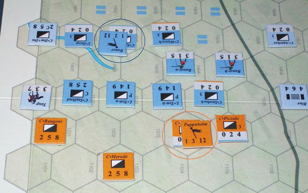 ) Marshal Arnim manages to reform his cuirassier regiment. The Imperial player needs to give attention to Pappenheim s Left Wing. The disordered units fall back to where they can reform,.