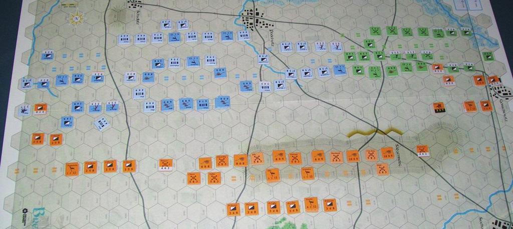 In the Center, Gustavus has inched forward. He decides to use his artillery again, despite the poor visibility. Tortensson s Field Pieces have some success.
