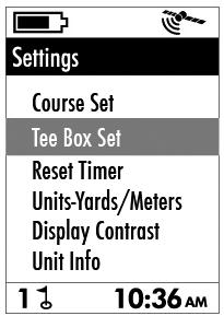 The Settings Page Although you ll be spending most of your time on the Play page, checking the distance from where you re standing to each green, you must first select a course and tee box, so let s