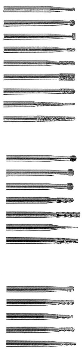 10 Tools for the handpiece Precision diamond tools Grit D 46 Total length Order No. Spherical Ø 1.00 mm Spherical Ø 1.60 mm Spherical Ø 2.10 mm Pear-shaped Ø 1.00 mm x 2.00 mm Cylindrical Ø 1.