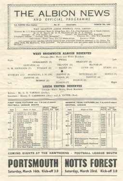 On March 9th 1946 Bill played at left full back against West Bromwich Albion Reserves at The Hawthorns in the Central League.