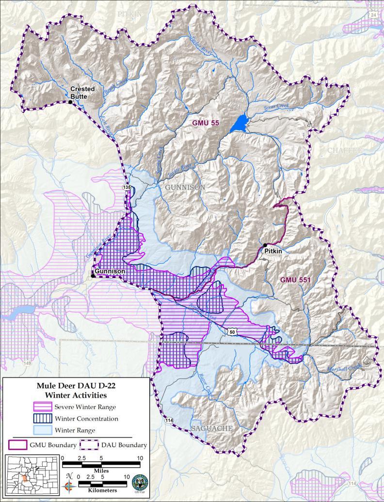 Gunnison Basin and the quantity and quality of winter habitat is arguably the primary limitation for herd productivity and sustainability in this region.