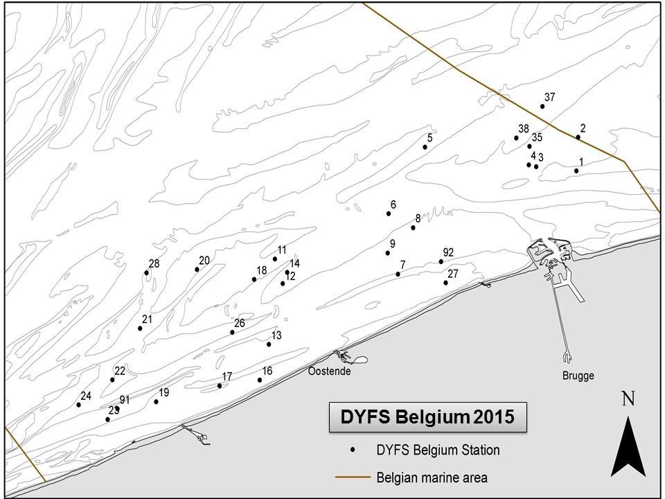 DYFS Belgium Map 1G.2: DYFS sampling stations in the Belgian coastal waters 3.
