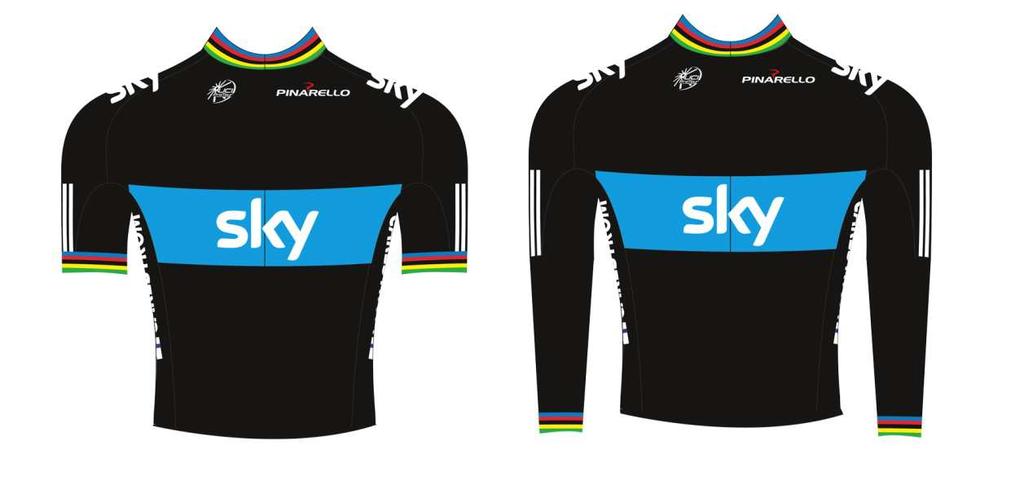 When he no longer holds the title of world champion, a rider may wear rainbow piping on the collar and cuffs of his jersey, to the exclusion of any other equipment, as per the technical