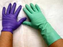 These gloves protect hands from corrosives, oils, and solvents.