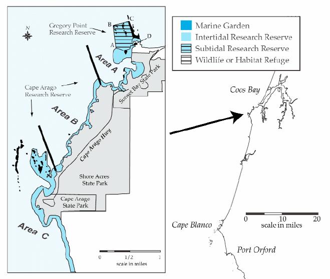 Figure 20. Gregory Point and Cape Arago Research Reserves, just south of the entrance to Coos Bay 5.