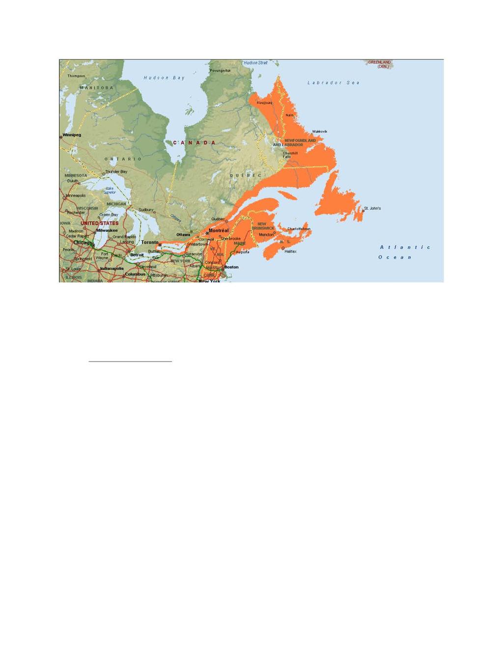GREENLAND (DEN.) Hvdson Bay Labrador Sea,... i i i OHTARIO NAD -A_, st. John's A 0 c e a n I a n t i c Figure 2. Original range of Atlantic salmon in the United States and Canada. http://www.
