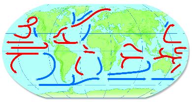 Ocean Currents Marine climates are influenced by ocean currents, streams of water within the oceans that move in regular patterns. Some warm ocean currents move from the tropics towards the poles.