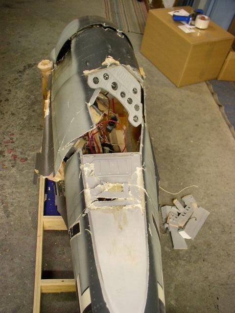Fuselage as viewed from the top of the fin The only parts that will be re-used from this view are the dash panel and the pieces laying on the