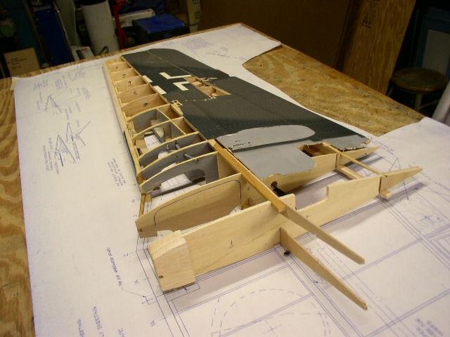 Top of right panel with new ribs numbers 1 and 2 and dihedral braces and top spar splice