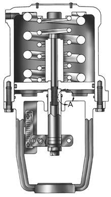 The 585C actuator is an example of a spring-bias piston actuator. Process pressure can aid fail-safe action, or the actuator can be configured for full spring-fail closure.
