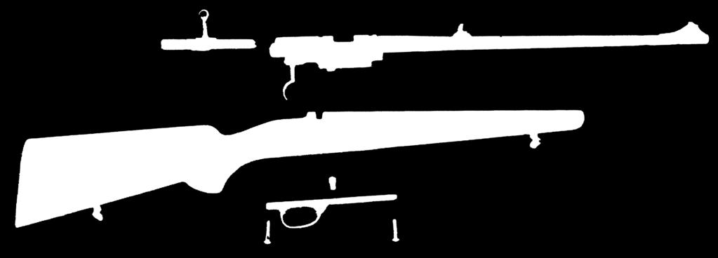 2): barrel with sights action bolt stock with trigger guard, and magazine.