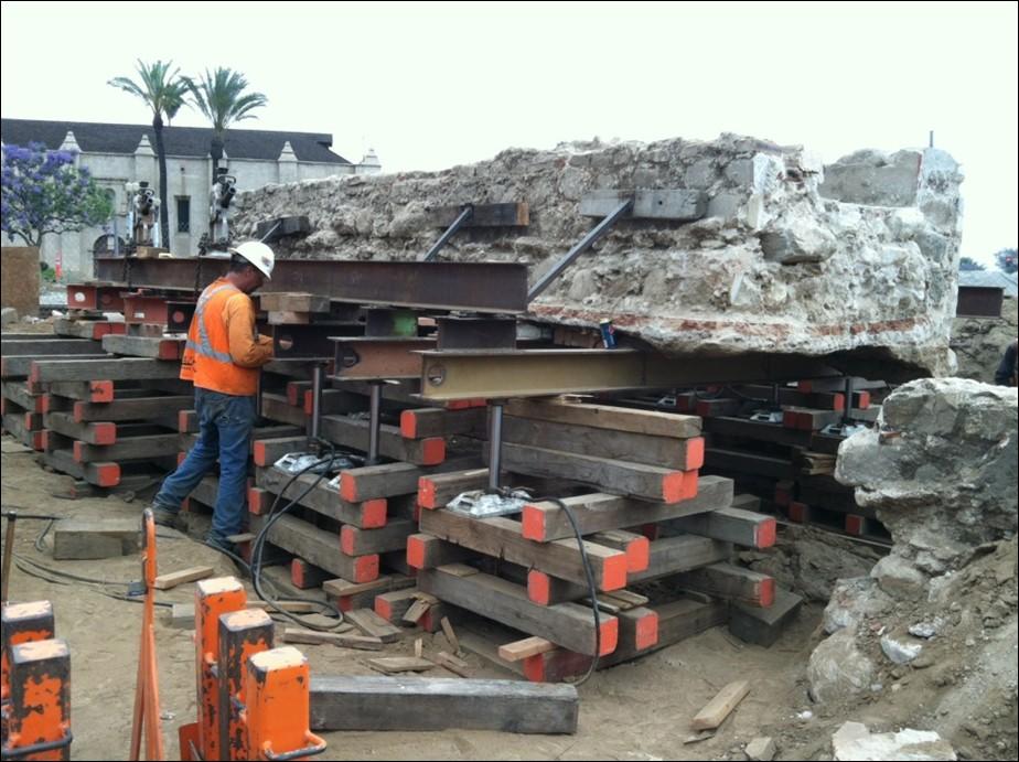 In June, workers supervised by archaeologists carefully maneuvered a 15-ton section of fragile masonry waterway associated with a mill built in 1823 to a park adjacent to the historic San Gabriel