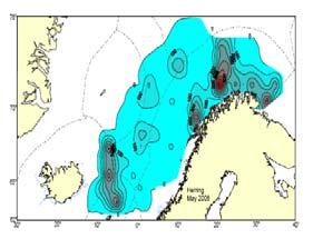 whole distribution area of the Norwegian spring spawning herring. Herring were recorded throughout most of the surveyed area as shown in Figure 3.2.5.
