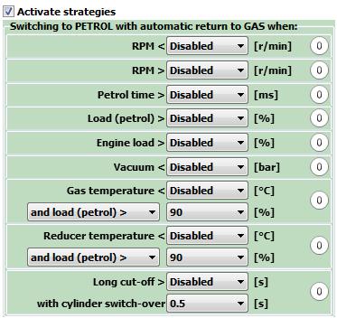 Page 35 / 59 the conditions that enforce switching to petrol subside, it will automatically return to work on the gas. Strategies are available after selecting Activate strategies (Fig. 3.28) Fig. 3.28 Strategies in Advanced configuration.