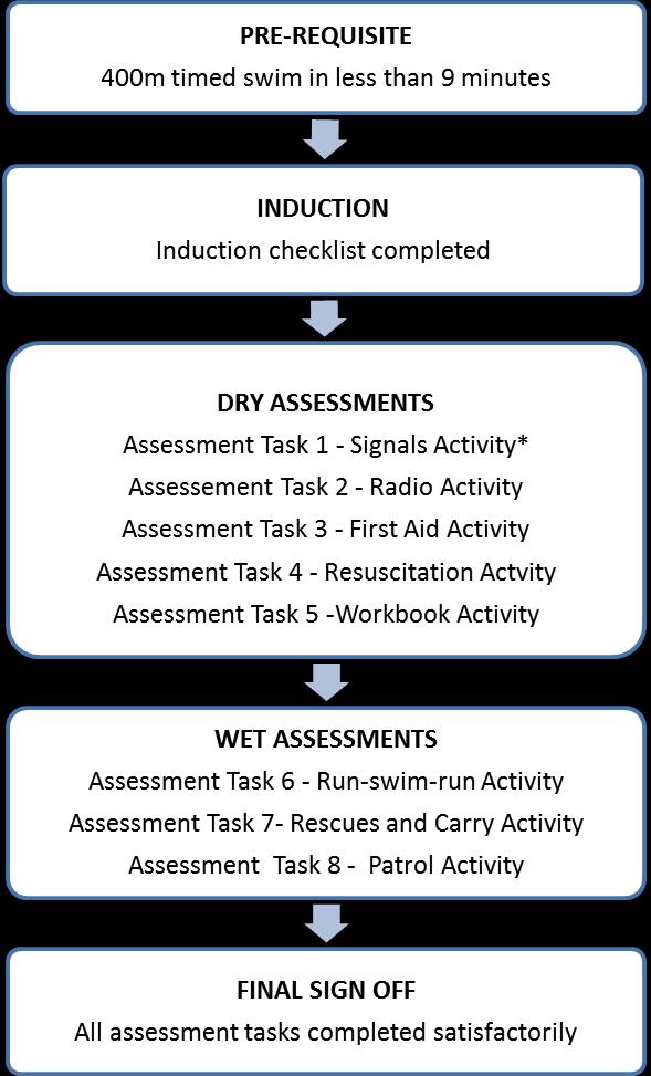 Assessment Activities Assessment of the Bronze Medallion is based on the following assessment tasks: *Please note: For safety reasons, the Signals Assessment must be satisfactorily completed before