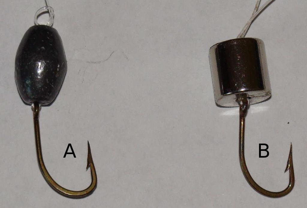 The hook size 7/0 was appropriate for the red drum, black drum, and gafftopsail catfish experiment, because specimens caught with these techniques and locations range from 60 cm to 100 cm in length.