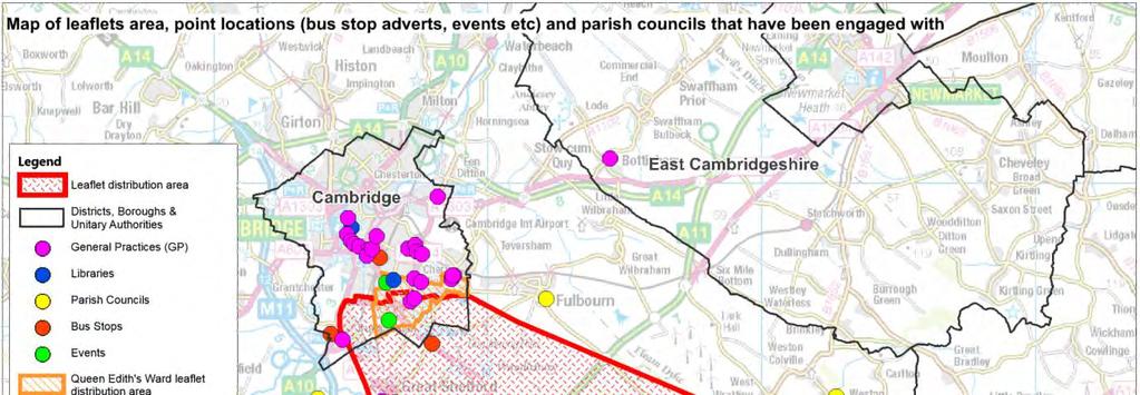 [11] Targeted publicity was given to residents, parish councils and employment sites (on and near the A1307).
