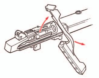 Pull the bolt forward until it can be pivoted up and out of receiver. Align firing pin projection with slot in lower receiver bridge and remove bolt from receiver (see Fig. 13).