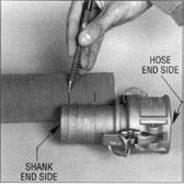 Couplings General Information Banding a combination nipple shank To band a combination nipple coupling, place a mark to the hose end side of the last barb on the shank (farthest from the hose end)