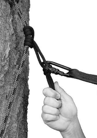 Screw the locking collar COMPLETELY closed to secure the safety clip. Step 4. Pull on the end of the prussic hitch to secure it to the safety rope. See Figure 14. Step 5.