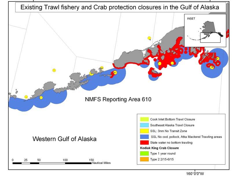 Figure 7 Locations of existing trawl fishery and crab protection