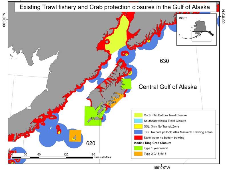 existing trawl fishery and crab protection closures in the Central