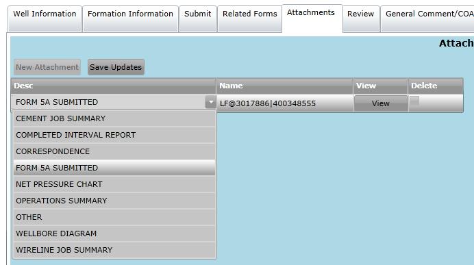 Use New Attachment button to attach all documents required for this Form 5A Form 5A Attachments Tab (1 of 2) After attaching: Desc: Select the correct name for each attachment from the drop down list