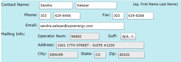 Form 5A Well Information Tab (1 of 24) Mailing Info: auto-populated by eforms from Operator Number in Form 5 Wizard Contact