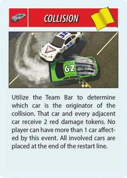 (x1) Blown Transmission: The car with the most transmission markers blows its transmission. If multiple cars can be affected, use the Team Bar. A Yellow Flag restart is initiated.