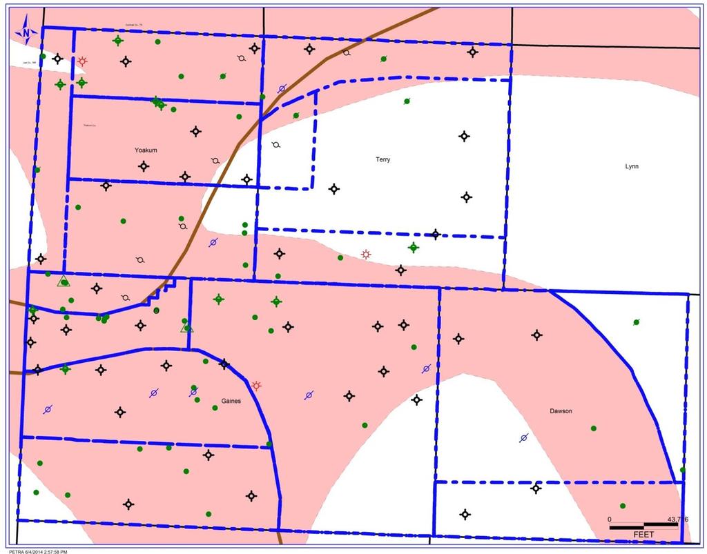 Four County Study Area, Permian Basin, West Texas Yoakum County ROZ Study Wells, Fairways and Partitions Terry County For the resource assessment, each county was divided into several geologically