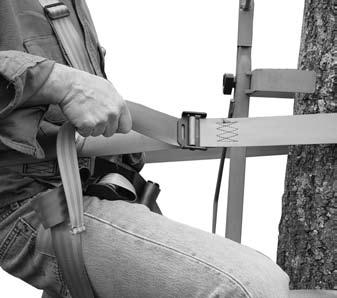 Once you are on your treestand platform, position and attach your treestand safety strap to the tree as shown in Section 1, Part 2.